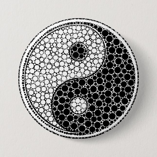Yin and Yang Dot Art Black and white Button (Front)