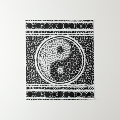 Yin and Yang Dot Art Black and white Tapestry