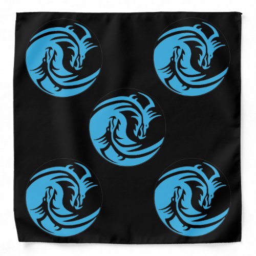 Yin and Yang dragons tribal black and blue Bandana