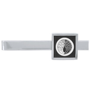 Yin and yang Embracing japanese gingers in circle Silver Finish Tie Bar