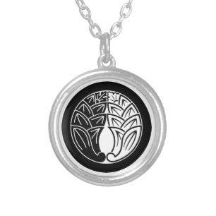 Yin and yang Embracing japanese gingers in circle Silver Plated Necklace