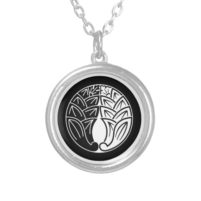 Yin and yang Embracing japanese gingers in circle Silver Plated Necklace (Front)