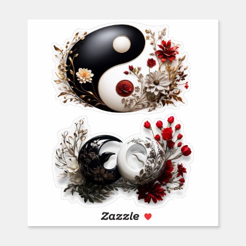 Yin and Yang Flowers Vinyl Stickers Customize