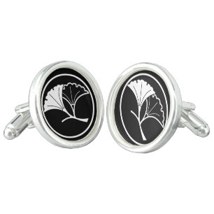 Yin and yang ginkgo leaves in threadlike ring cufflinks