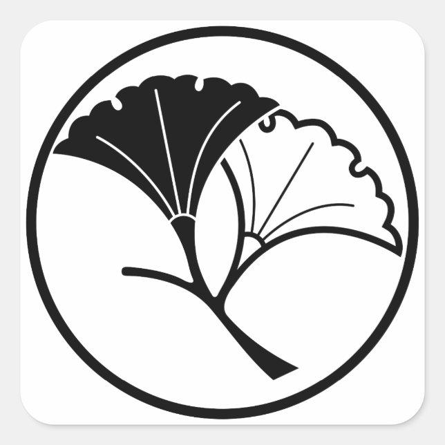 Yin and yang ginkgo leaves in threadlike ring square sticker (Front)