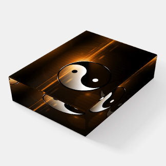 Yin and Yang Glass Rectangle Paperweight