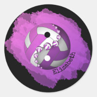 Yin and yang volleyball purple pink round sticker with custom name