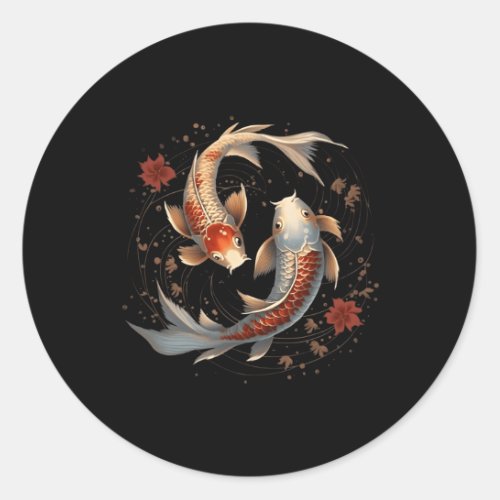 Yin And Yang Japanese Koi Fish Floral Cherry Bloss Classic Round Sticker
