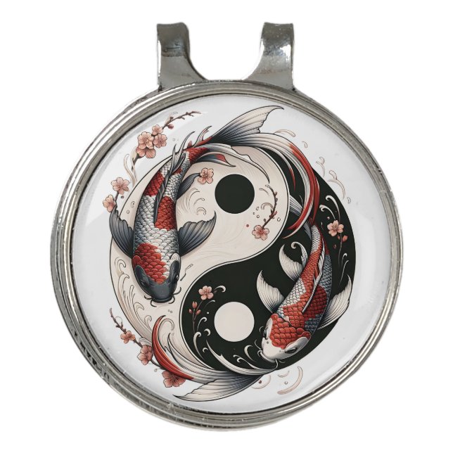 Yin And Yang Japanese Koi Fish Golf Hat Clip (Front)