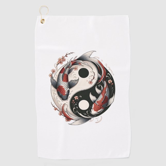 Yin And Yang Japanese Koi Fish Golf Towel (Front)