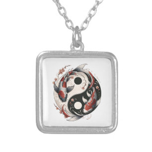 Yin And Yang Japanese Koi Fish Silver Plated Necklace