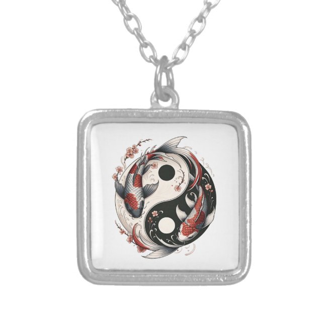 Yin And Yang Japanese Koi Fish Silver Plated Necklace (Front)