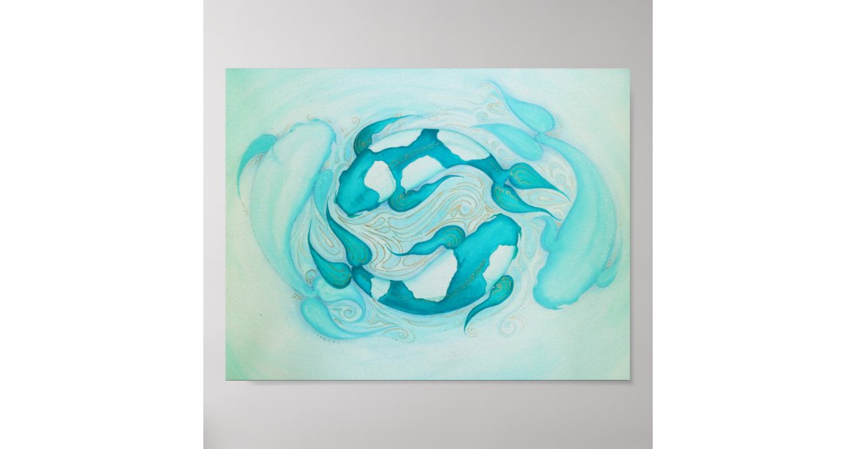 Yin And Yang Koi Carp Aqua Blue Art Print Zazzle Com