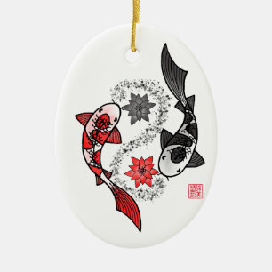 Yin and Yang Koi Fish Ceramic Ornament