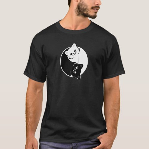 Yin And Yang Pet Cat Black White Cats Animals Love T_Shirt