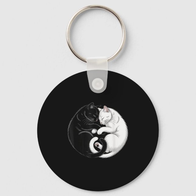 Yin And Yang Pet Cat Black White Cats  Keychain (Front)