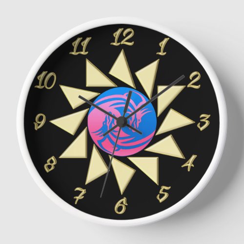 Yin and Yang pink and blue dragon Clock