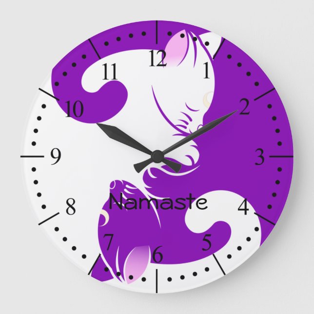 Yin and Yang purple cats balance Large Clock (Front)