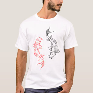 Yin and Yang Red and Black Koi Fish Outline Art T-Shirt