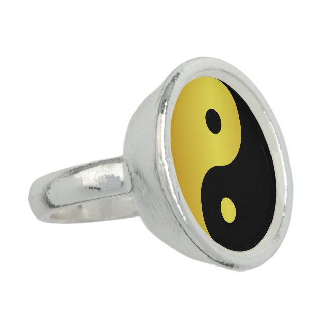 Yin and Yang symbol | Gold asian philosophy zen Ring (Side)