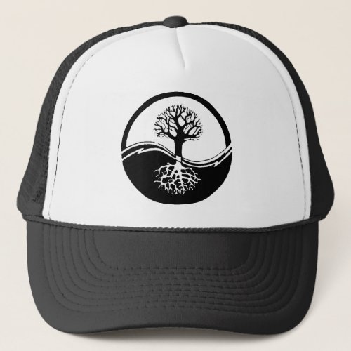 Yin and yang tree of life trucker hat