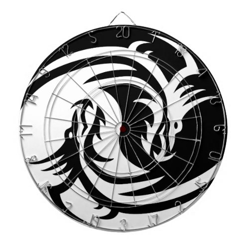 Yin and Yang white and black dragon Dart Board