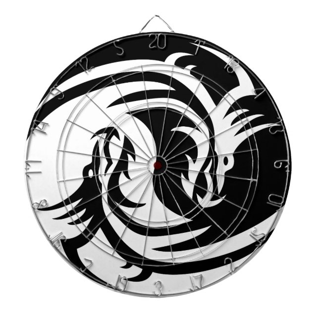 Yin and Yang white and black dragon Dart Board (Front)
