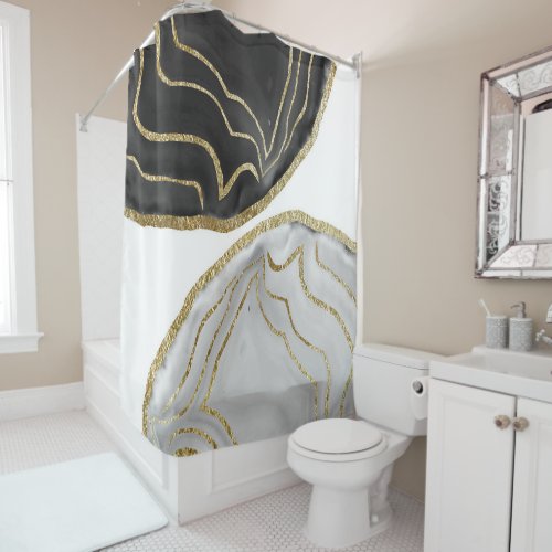 Yin Yang Agate Gold Glam 3 gem decor art Shower Curtain