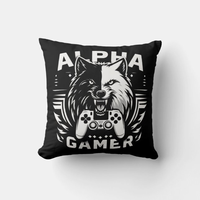 Yin Yang Alpha Gamer Wolf Throw Pillow (Front)