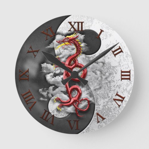 Yin Yang And Dragon Round Clock