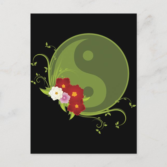 Yin Yang and Flowers Postcard (Front)