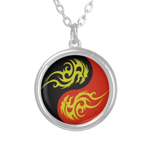 yin yang and golden dragon silver plated necklace (Front)