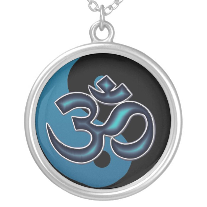 Yin Yang and OM Symbol Necklace in Black and Teal