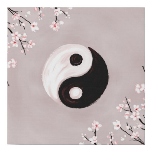 Yin Yang and Sakura Blossom Faux Canvas Print