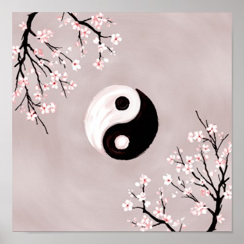 Yin Yang and Sakura Blossom Poster