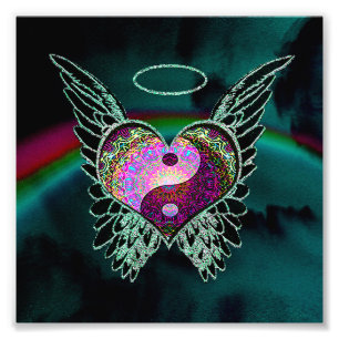 Yin Yang, Angel Wings, Heart and Space Photo Print