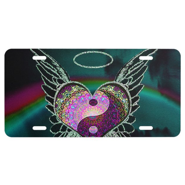 Yin Yang, Angel Wings, Heart and Stars License Plate | Zazzle