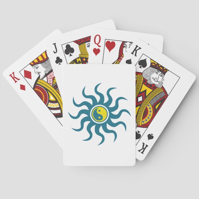 Yin-Yang Aztec Sun-Blue/Yellow Poker Cards (Back)