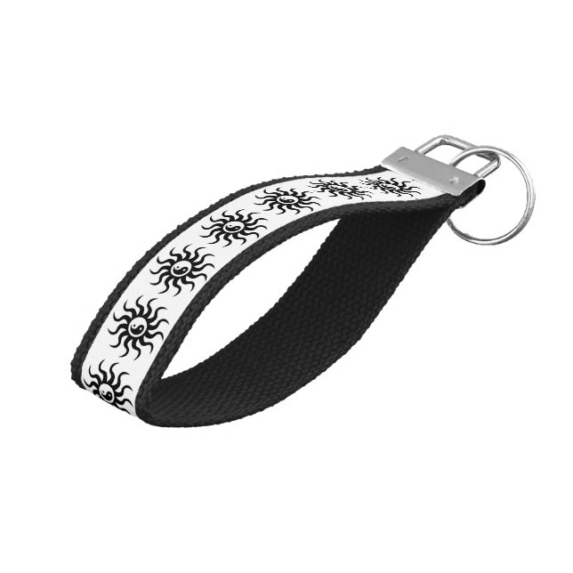 Yin-Yang Aztec Symbol/Black and White Wrist Keychain (Angled Up)