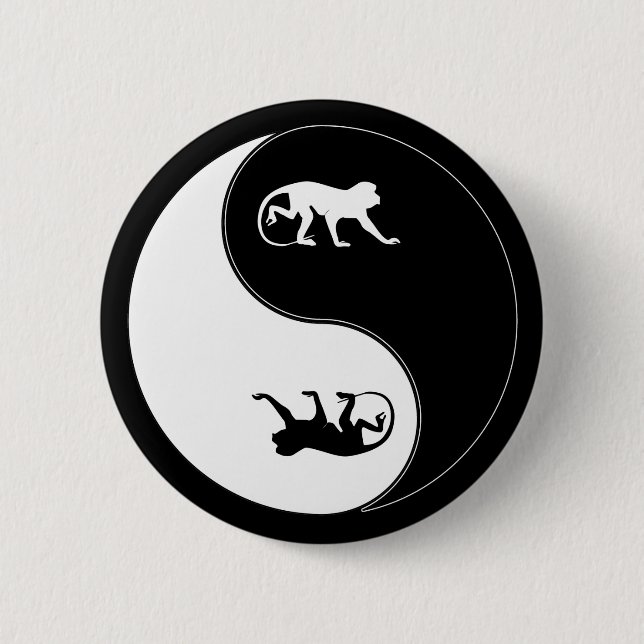 Yin Yang Baboon Pinback Button (Front)