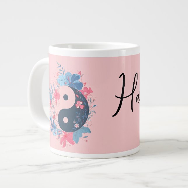 Yin Yang Balance with Floral Design Giant Coffee Mug (Front Left)