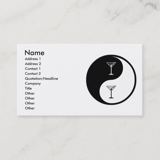 Yin Yang Bartending Business Card (Front)