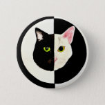 Yin Yang Black And White Cats Face Pinback Button at Zazzle