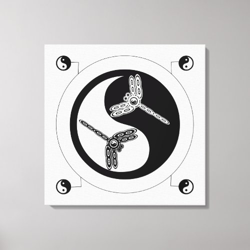 Yin Yang Black and White Figure 8 Dragonflies Canv Canvas Print