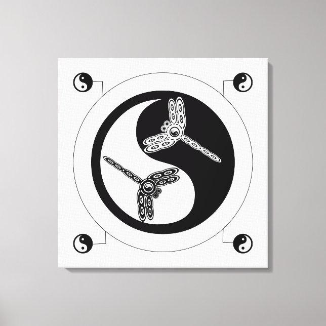 Yin Yang Black and White Figure 8 Dragonflies Canvas Print (Front)