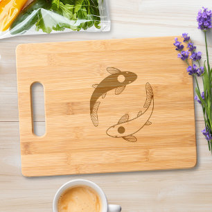 Yin Yang Black and White Fish Engraved Cutting Board