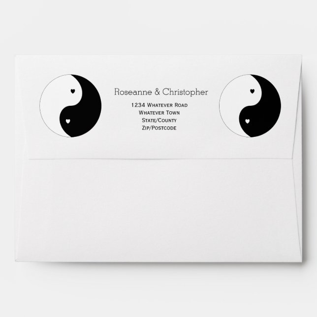 Yin Yang Black And White Hearts Design Wedding Envelope (Back (Top Flap))