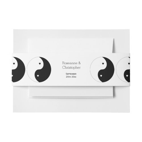 Yin Yang Black And White Hearts Design Wedding Invitation Belly Band