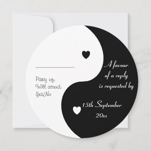 Yin Yang Black And White Hearts RSVP Wedding Invitation | Zazzle