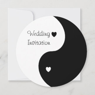 Yin Yang Black And White Hearts Wedding Invitation